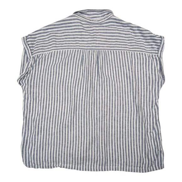 Orvis Linen Blend Womens XL Shirt Blue Striped Coastal Nautical Boat Beach - Picture 2 of 12
